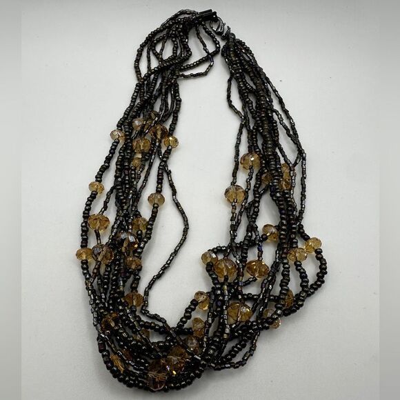 18" multi- strand glass seed bead and faceted crystal necklace! - Picture 8 of 14